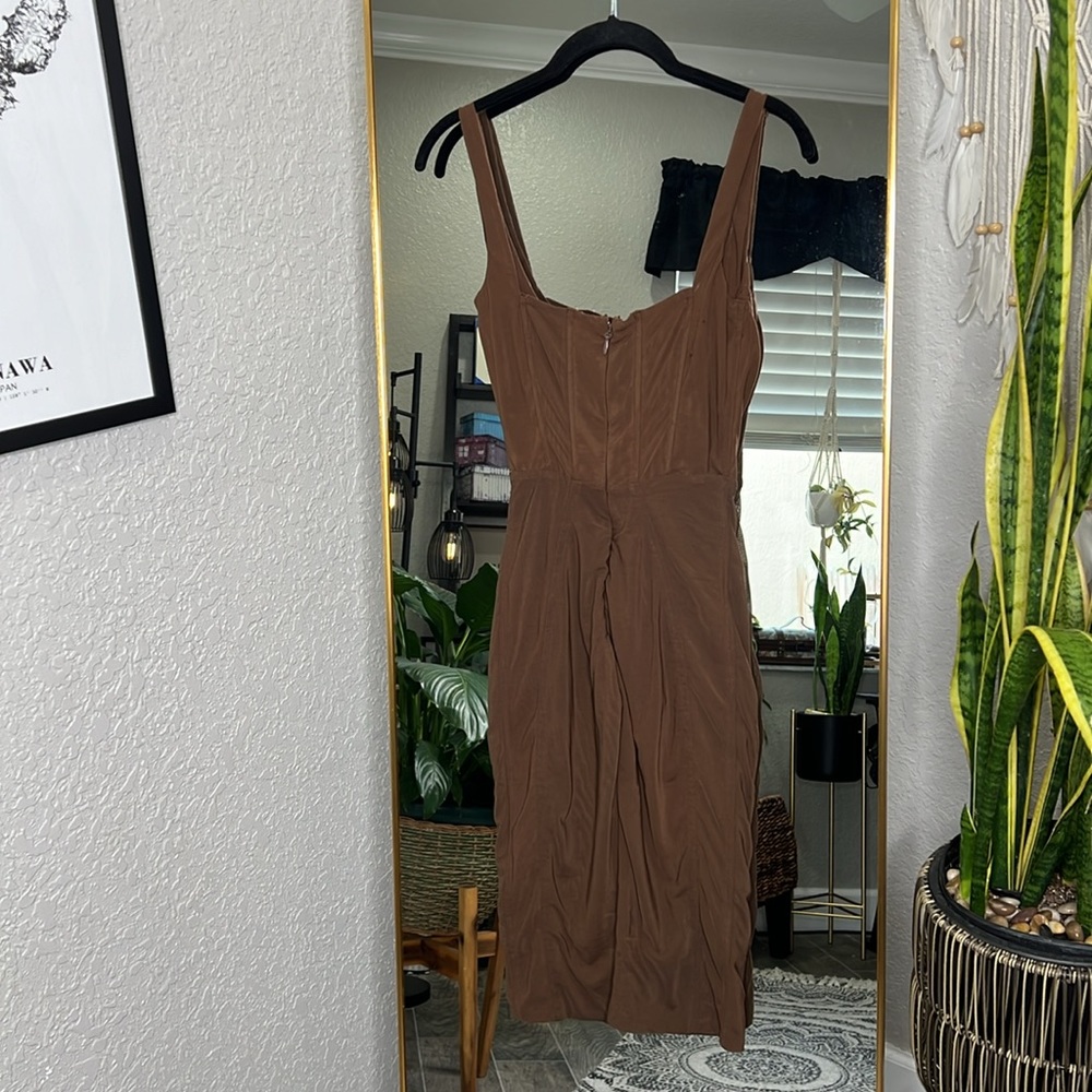 HOUSE OF CB 'Simona' Chocolate Lace Up Corset Midi Dress NWOT - Picture 8 of 9